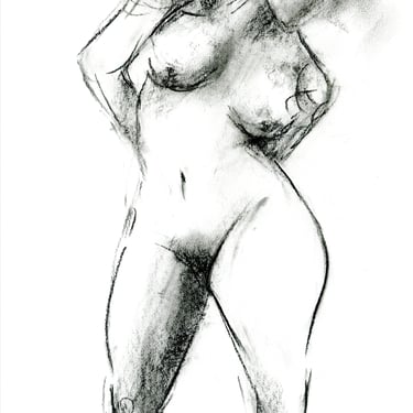 Expressive Female Portrait STUDY - Loose Style Charcoal Portrait - Black and White Art - 8.5x11 inch - Ready to Frame - Tasteful Nude 