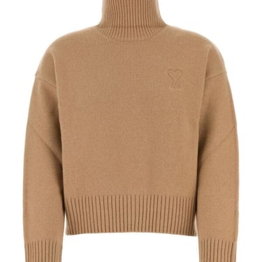 Ami Women Camel Wool Blend Sweater