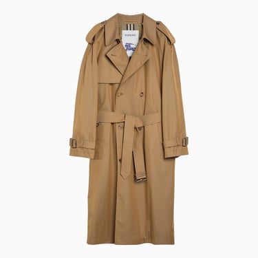 Burberry Long Double-Breasted Spelt Cotton Trench Coat Men