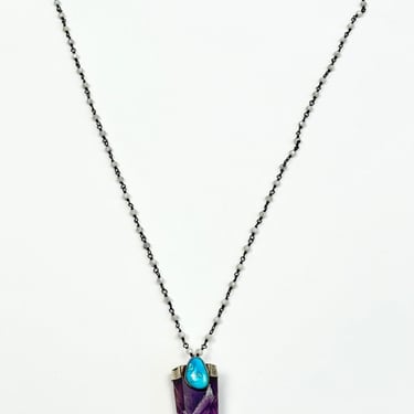 Rebecca Frazier Amethyst w/ Turquoise on a Moonstone Chain Necklace