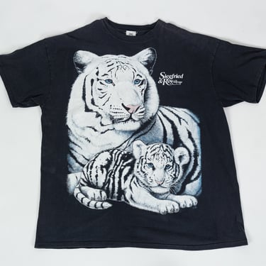 RESERVED 90s Siegfried & Roy Oversize Tiger T Shirt - One SIze | Vintage Black Mirage Las Vegas Graphic Animal Top 