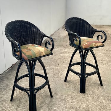 Black Rattan Upholstered Barstools