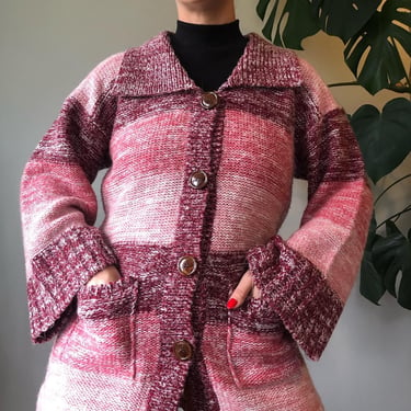 Vintage 70's pink space dyed acrylic cardigan / 1970's acrylic cardigan sweater / pockets / Small Medium by Ru