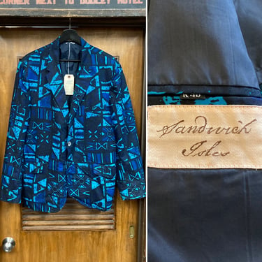 Vintage 1960’s Size XL “Sandwich Isles” Tiki Mod Cotton Blazer Jacket, Tag 46R, 60’s Vintage Clothing 