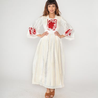 sachin and babi light blue dress Vintage 1930s Embroidered Dot Smocked Lace White Cotton Voile Full Skirt Gown