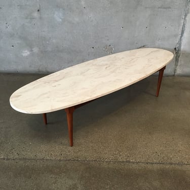 Mid Century Surfboard Marble Top Coffee Table