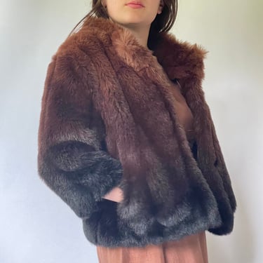 Faux Fur Cropped Jacket Small 1960's Ombre 