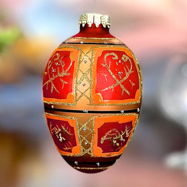 VINTAGE: 3.5" Hand Crafted Colorful Glass Egg Ornament - Holiday Christmas Ornaments - SKU 00040233 