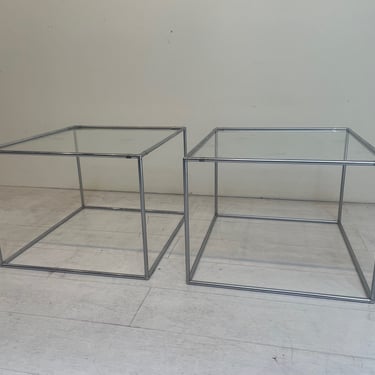 Pair of Vintage Mid-Century Chrome & Glass End Tables, c.1970 