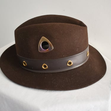 1960s/70s Brown Wool Felt Fedora with Grommets 