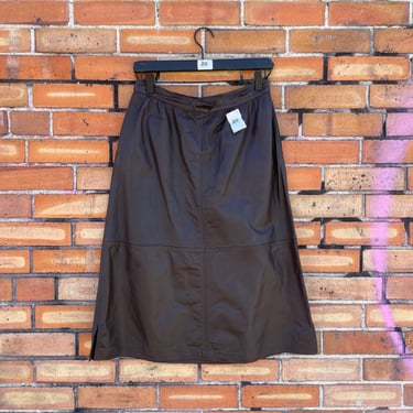 vintage 80s brown leather pencil skirt / 28" m medium 