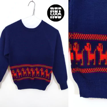 Kitschy Vintage 80s Navy & Red Dog Sweater 