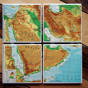 1939 Saudi Arabia Map Coaster Set of 4. Middle East Decor. Arabian Peninsula. Iran Map. Iraq Gift. Oman Map. Persian Gulf. Syria. Made in US 