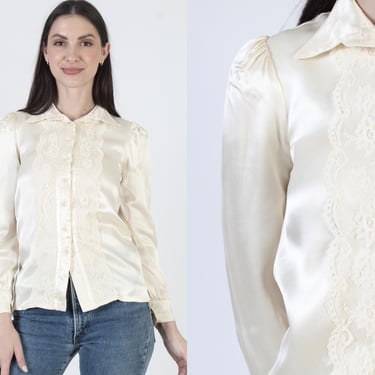 Plain Gunne Sax Blouse, Cream Jessica McClintock Shirt, Vintage Victorian Gunnies Top 