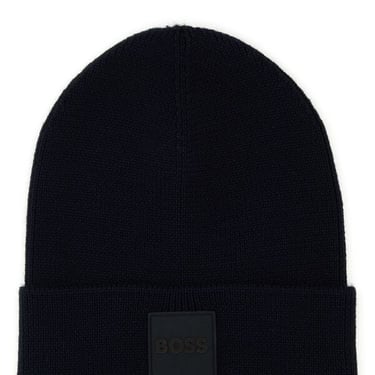 Boss Men Midnight Blue Wool Blend Beanie