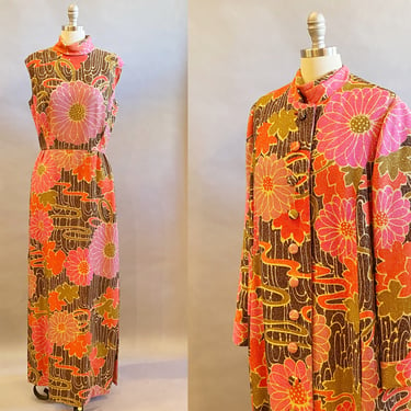 1960's Bergdorf Goodman Dress and Coat Set /  60's Lurex Dress with Coat / Mod Dress Set / Metallic Maxi / Size Extra Large / XL 