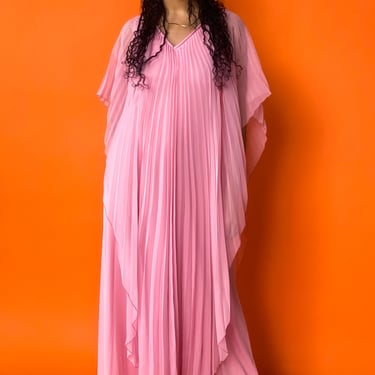 1970s Pink Grecian Pleated Maxi Dress, sz. S-L