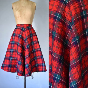 Rayanne 1950s red plaid quilted circle skirt, high waisted skirt, pinup plaid 50s skirt, rockabilly, erstwhile style 