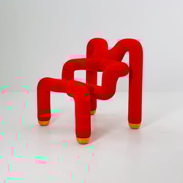 Mid century Postmodern Ekstrem Chair by Terje Ekström –  Red Fabric Lounge Chair, Norway 1984 – Iconic Sculptural Seating 