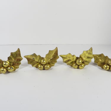 Vintage Antique Gold Tone Christmas Holly Napkin Rings - Set of 4 Holly Christmas Napkin Rings 