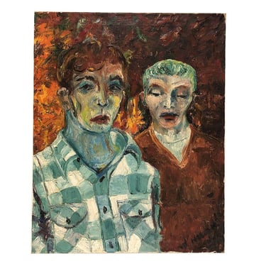 Neo-Impressionist Modern Art Oil on Cnvas Portrait of Two Men 