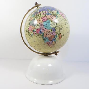 Vintage Metal World Globe Coin Bank - Vintage Globe Bank Made by Seo Jeon Korea 