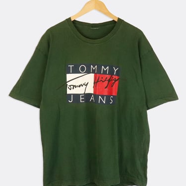 Vintage Tommy Hilfiger Jeans Large Rectangular Logo Vinyl T Shirt