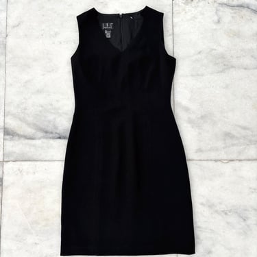 90s VTG INC Dress Black Sheath Sleeveless V Neck Lined Womens 2P Office Career 
