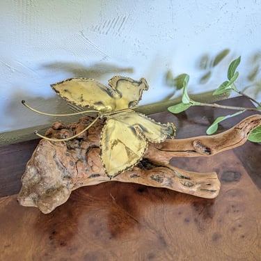 Vintage MCM Brass Butterfly Sculpture on Beautiful Manzanita Drift Wood 