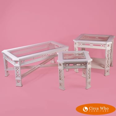 White Fretwork Table Set