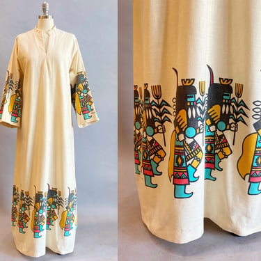 1970s Maxi Dress / Festival Dress / Bohemian Maxi Dress / Kachina Dress / Size Medium Size Large 