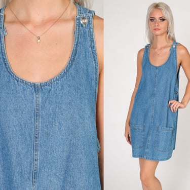 Denim Jumper Dress 90s Blue Jean Overall Dress | Shop Exile - Tucson, AZ |  ATTIC