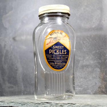 Antique Libby Sweet Pickles Jar | Libby, McNeil & Libby | Antique Pickle Jar with Tin Lid | Bixley Shop 