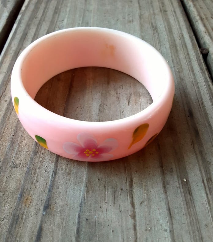 Vintage Pastel Pink Cuff Bracelet - Painted Dainty Flowers