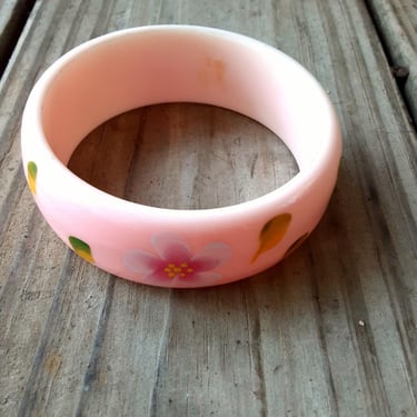 Vintage Pastel Pink Cuff Bracelet - Painted Dainty Flowers