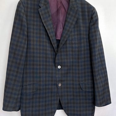 50's /1960's Men's Blue Black Plaid Check Vintage Suit Jacket Sport Coat 1950's Mid Century 