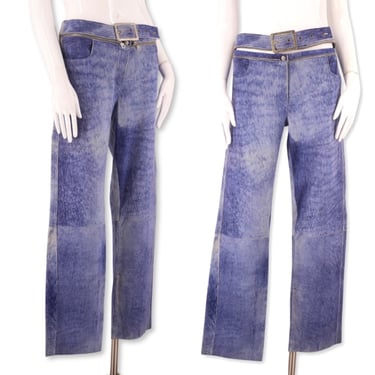 90s JPG jeans suede pants 12, vintage 1990s Jean Paul Gaultier stone washed suede flares, rare JPG zipper pants, punk designer L 