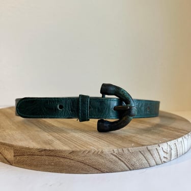 Summer Of Love Leather Belt With Antique- Look decorative Buckle Vintage 70s Leather Belt with Heavy Solid Brass | Ellie  main image 4