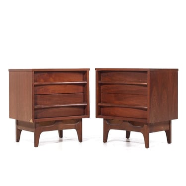 Young Manufacturing Mid Century Walnut Curved Front Nightstands - mcm 