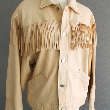 Leather Jacket - Fringe - Western - Buckskin - by Oonan Namen Designs - Marked size L 