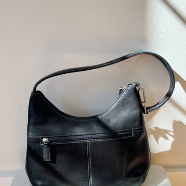 Black Whipstitch Leather Shoulder Bag