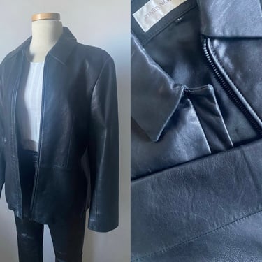 90s Jones New York Leather Coat | Zip-Up 