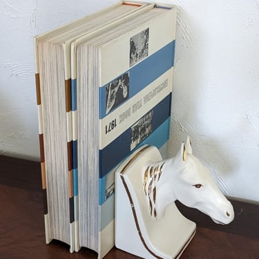 Vintage German Ceramic Horse Book End, small chips on ears and some wear to gold 