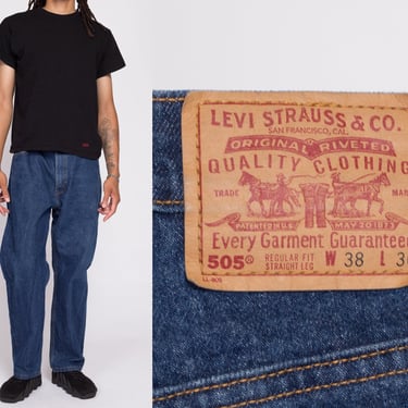 90s Levi's 505 Dark Wash Jeans - 38x30 | Vintage Regular Fit Straight Leg Denim Dad Jeans 