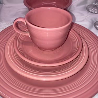 5 pc. Fiestaware Place Setting~ Rose Peony~ Vintage Retired Homer Laughlin HLG USA~ dinner plate, salad plate, soup bowl, cup and saucer 