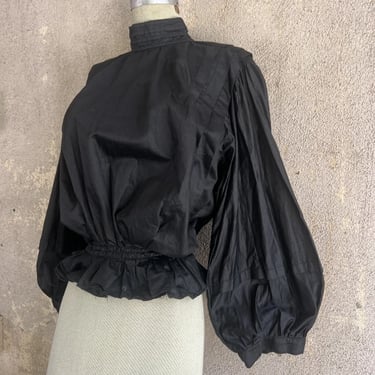 Antique Edwardian Black Silk Blouse Balloon Sleeve  Top Dress Bodice Vintage