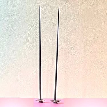 Vintage Mid Century Pair of Danish Modern Triangular Stainless Steel Candle Holders Made In Denmark 