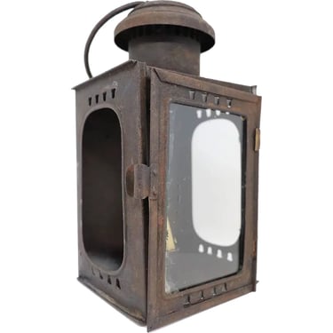 Antique Small American Sheet-Iron and Glass Portable Candle Lantern c. 1840 