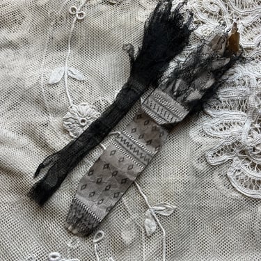 Deadstock Antique Civil War Era Fingerless Gloves Black Lace Museum Quality Vtg