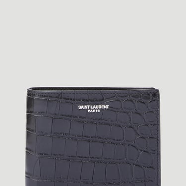Saint Laurent Men Croc-Embossed Bi-Fold Wallet
